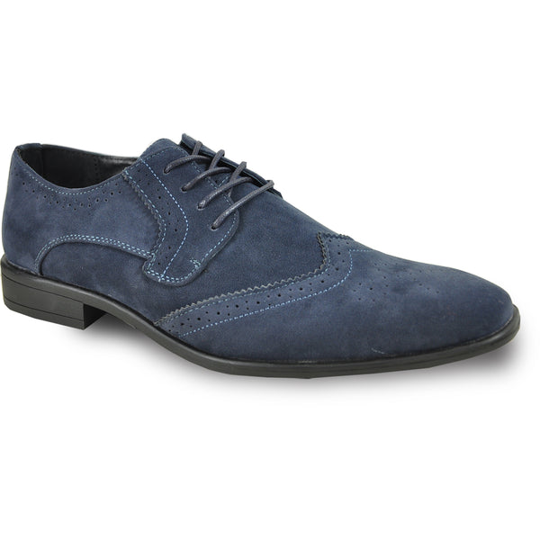 BRAVO Men Dress Shoe KING-3 Wingtip Oxford Shoe Blue - Wide Width Available